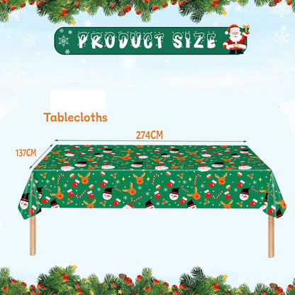Green Christmas Tablecloth 137x274cm - Durable, Wipe-Clean Holiday Cover