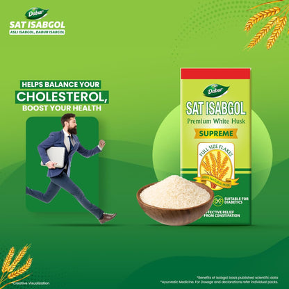 Dabur Sat Isabgol (Psyllium Husk) - 180g | Rich in Fiber | Provides Effective Relief from Constipation & Bloating | Promotes Bowel Health | Non-Habit Forming | 100% Ayurvedic, Powder