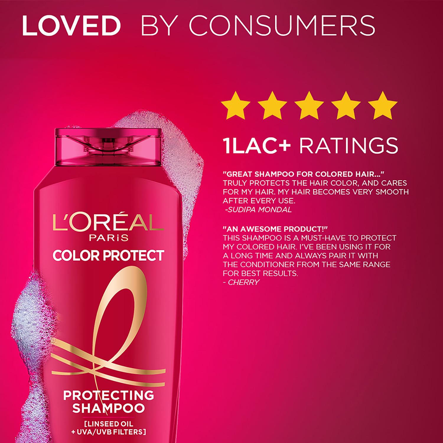 L'Oréal Paris Shampoo, Vibrant & Revived Colour, For Colour-treated Hair, Protects from UVA & UVB, Colour Protect, 340 ml