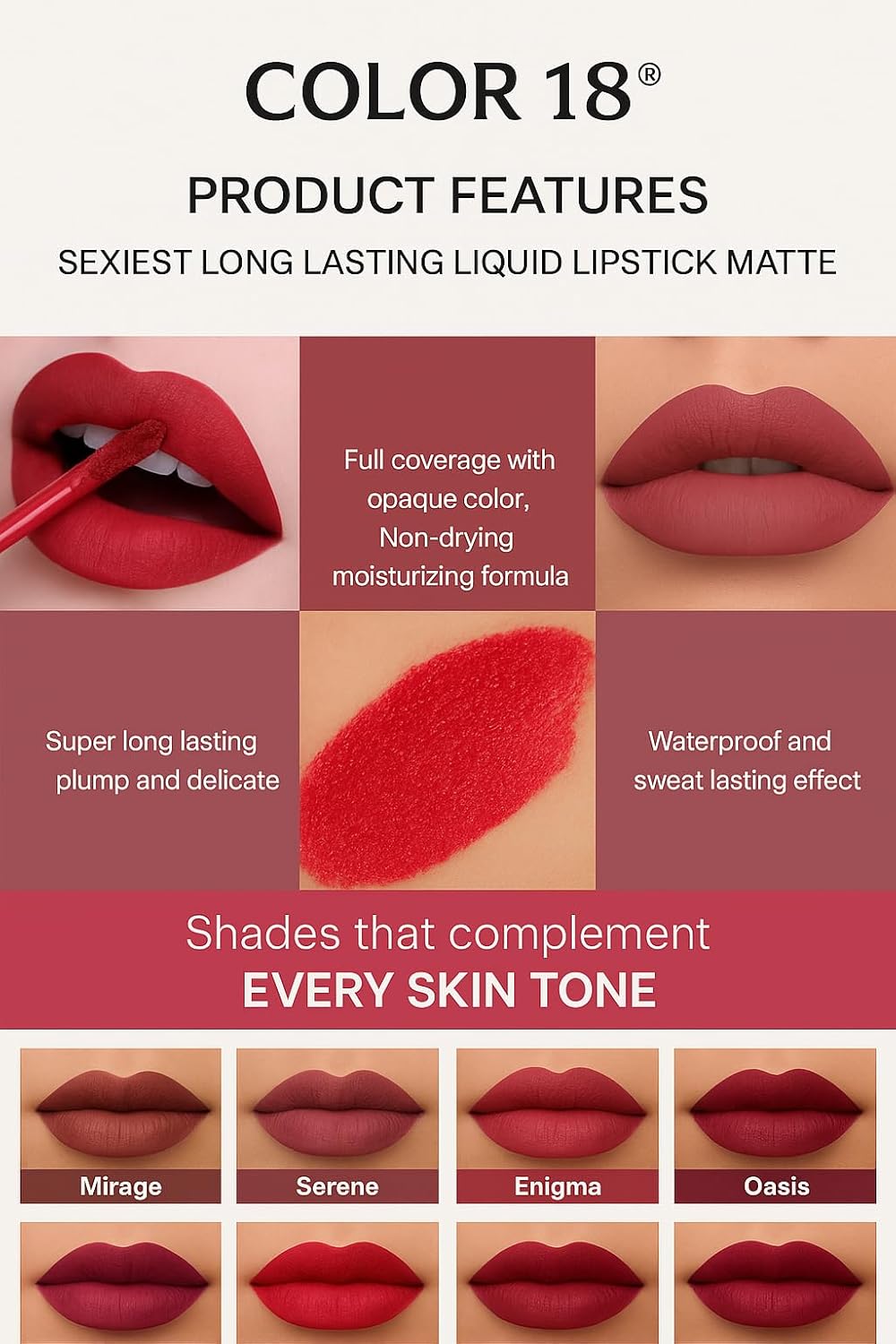 Color 18® Liquid Lipstick Set of 12 | Long Lasting Matte, Smudge-Proof & Waterproof Lip Colors | Bold & Vibrant Shades for All Occasions (Pack of 12)