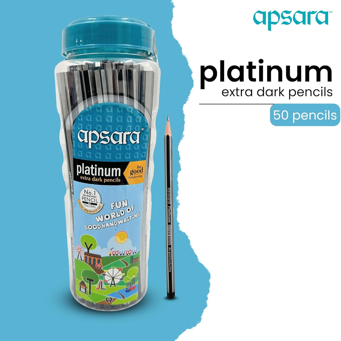 Apsara Platinum Pencil Jar, Smooth Writing & Non-slip Grip, Quality Wood, Easy Sharpening, Convenient for Students, Professionals (Pack of 50)