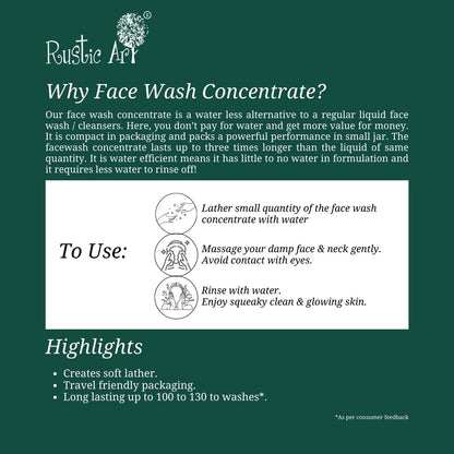 Rustic Art Neem Basil Face Wash Concentrate | Acne & Pimple Control | Deep Cleansing 3X Long Lasting Gel | Organic & Herbal | Sulphate & Paraben Free | Best for Oily & Acne-Prone Skin | 50g