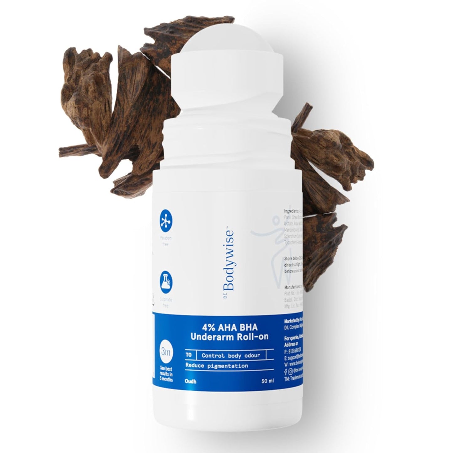 Be Bodywise 6% AHA BHA Underarm Roll On Deodorant,Flora Fragrance,1% Mandelic, 4% Lactic,1% Salicylic & Kojic Acid, Prevents Body Odour,Fades Pigmentation,Kills Bacteria, Alcohol & Aluminum Free, 50ml