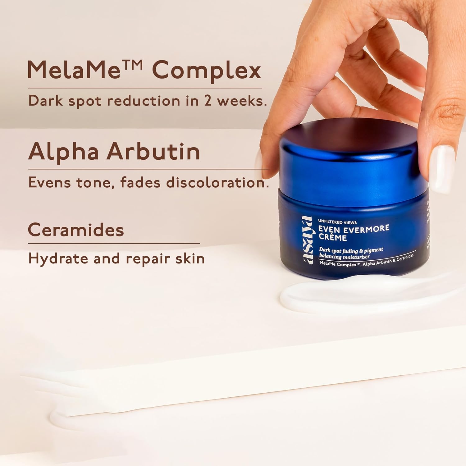 Asaya Ceramides Moisturizer with Alpha Arbutin | Dark Spots & Acne Marks Removal Cream | MelaMe™ Complex for Hyperpigmentation & Even Skin Tone | Barrier Repair & Deep Hydration | Lightweight, Non-Greasy & Fast Absorbing | For Face & Neck | Oily, Dry & Co