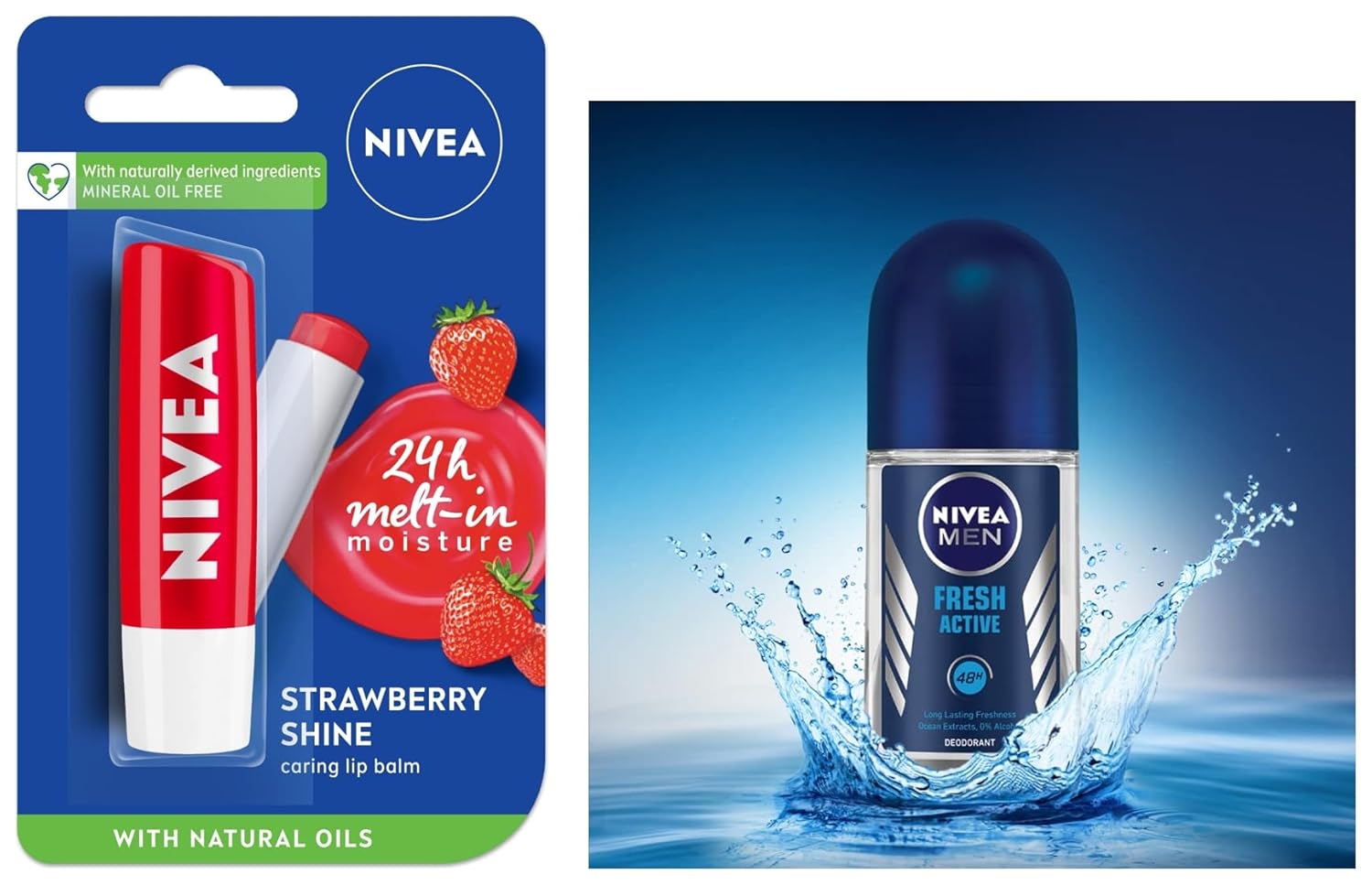 NIVEA MEN Fresh Active 50ml Deo Underarm Roll On | With Fresh Ocean Extracts Scent| 72 H Freshness| 0% Alcohol | Dermatologically Approved & Paraben Free Formula