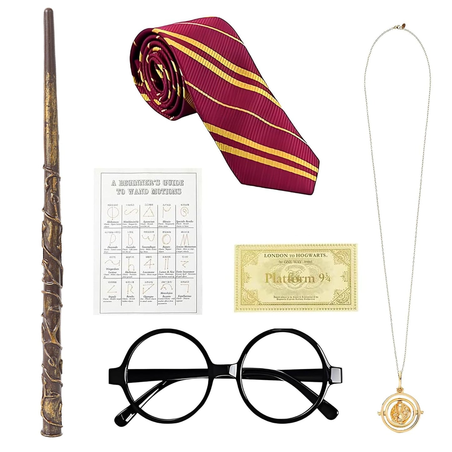 Magic Stick, HP Magic Wand Set, 6 Pcs Halloween Cosplay Props Gifts Magic Wand Tie Necklace Eyeglass Frame for Kids and Adults Birthday Dress-Up Party