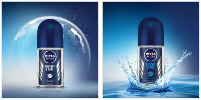 NIVEA MEN Fresh Active 50ml Deo Underarm Roll On | With Fresh Ocean Extracts Scent| 72 H Freshness| 0% Alcohol | Dermatologically Approved & Paraben Free Formula