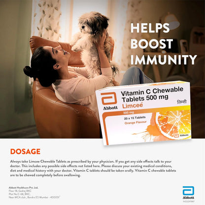 Limcee Vitamin C Chewables 500mg, Tangy Orange, 15 Tabs