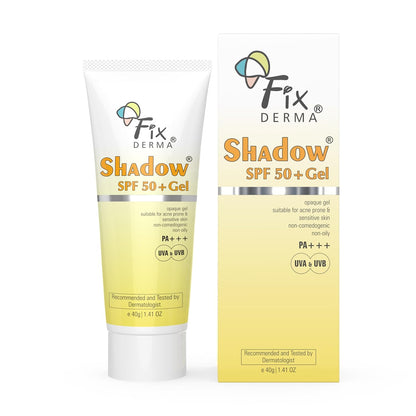 Fixderma Shadow Sunscreen SPF 50+ PA+++ Gel | Sunscreen SPF 50 for Oily, Acne Prone & Normal Skin | Broad Spectrum & UVA & UVB Protection | Lightweight | No White Cast | For Unisex - 75G