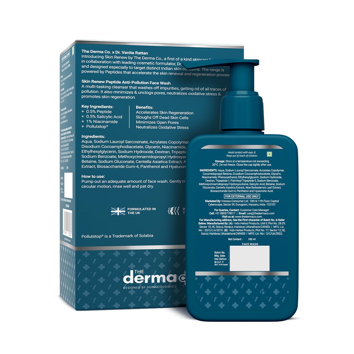 Derma Co. Skin Renew Peptide Face Wash 100ml - Anti-Pollution, Exfoliating