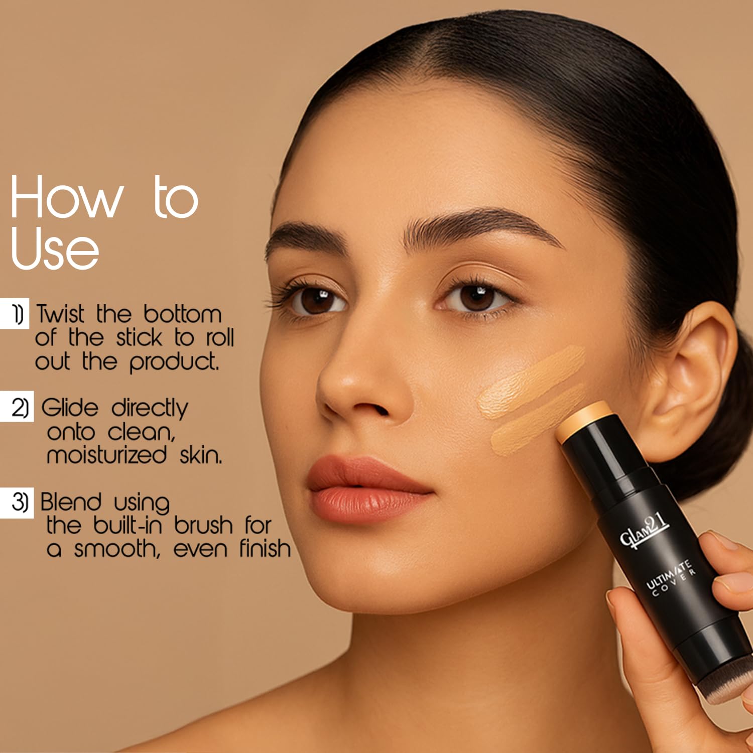 Glam21 Foundation Stick with Brush, Waterproof Matte Finish, 8g Vanilla Twist