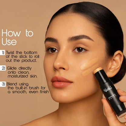 Glam21 Foundation Stick with Brush, Waterproof Matte Finish, 8g Vanilla Twist