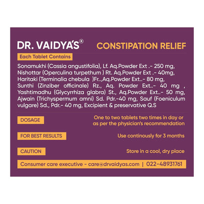 Dr. Vaidya's Ayurvedic Constipation Relief Tablets - 60 Count