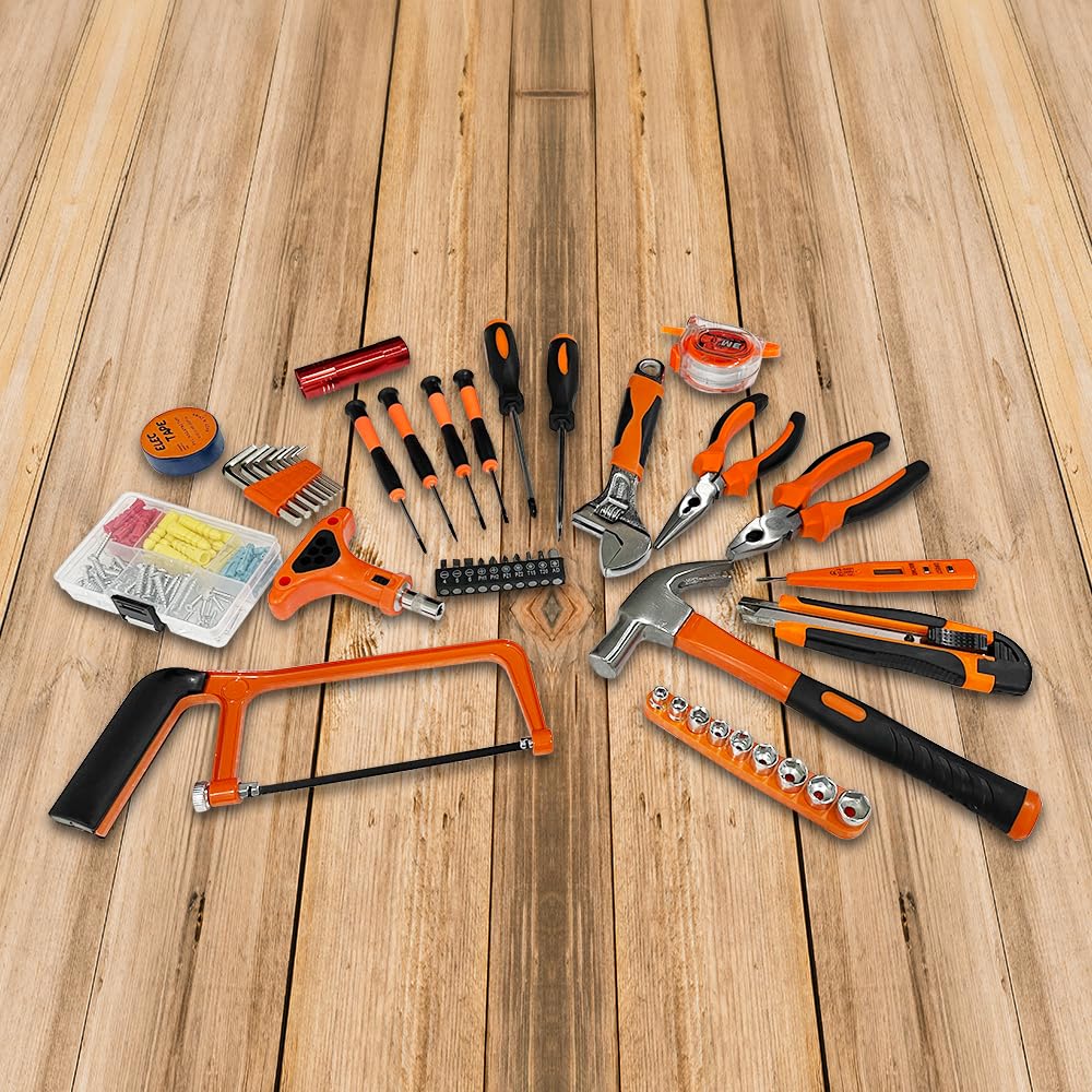 IBELL TB145-9, 145 Piece Socket Wrench Auto Repair Tool Combination Package Mixed Tool Set Hand Tool Kit with Plastic Toolbox Storage Case, orange;black