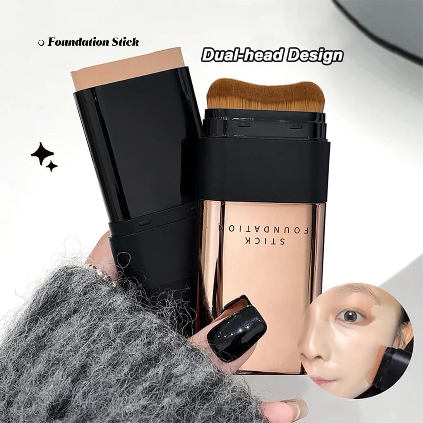 BUY3X Anti-Wrinkle Foundation Stick with Brush, Waterproof & Long-Lasting