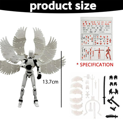 Action Figure Toys,DIY Assembly Dummy 13 Action Figures,Six-Winged Articulated Joints Robot,Desktop Decorations,Gift Idea for Adults (White six-Winged, with a Display Stand) (White)