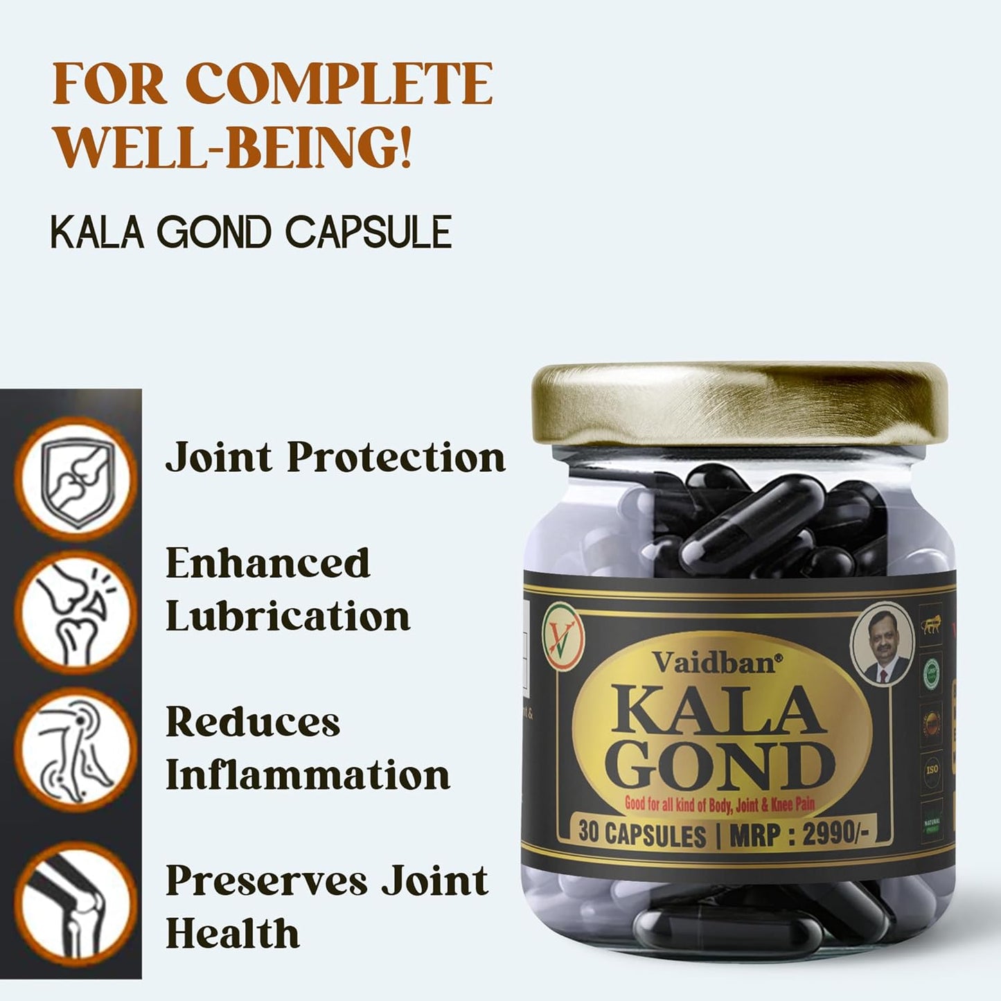 Vaidban Kala Gond Capsule - Instant Ayurvedic Pain Relief Capsule | Pack of 30