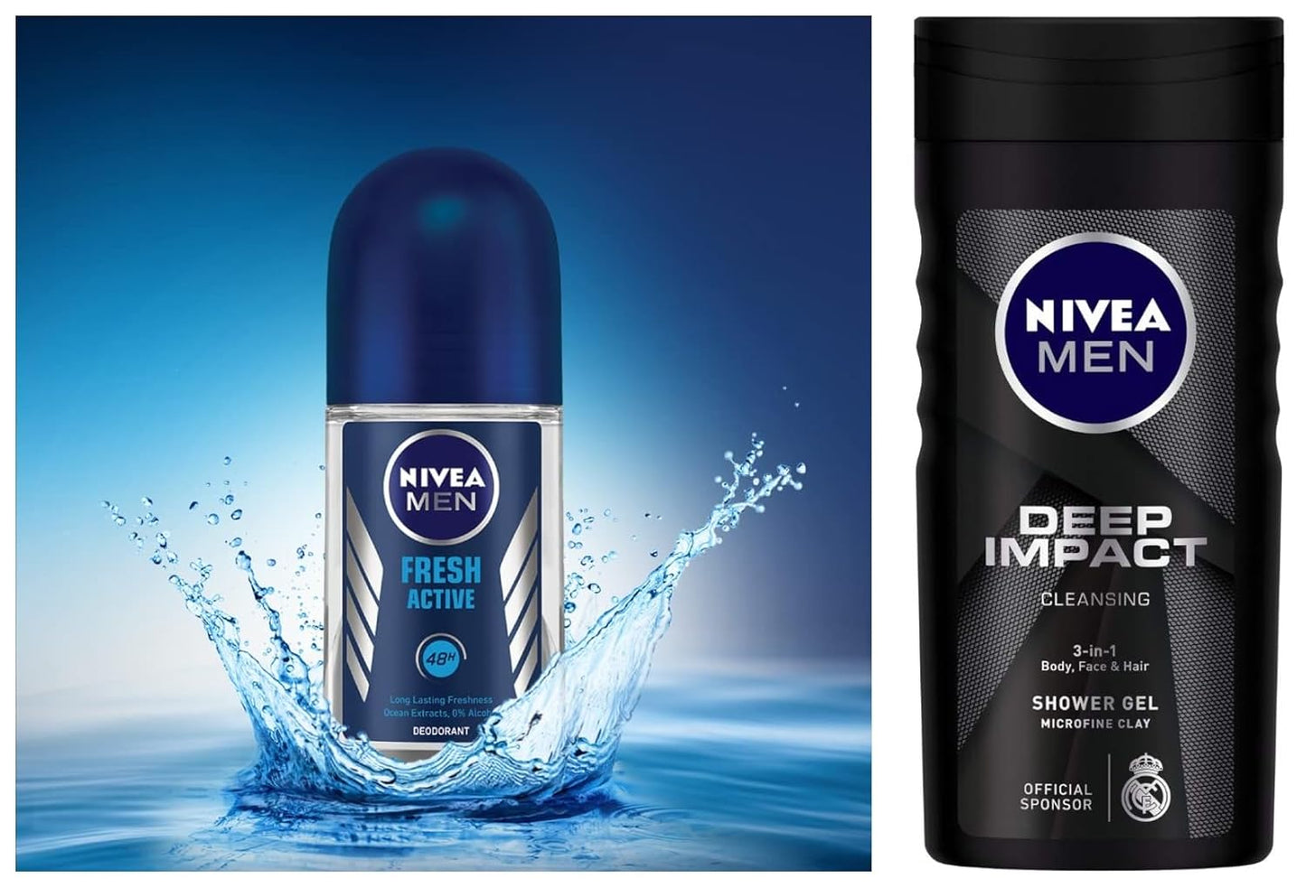 NIVEA MEN Fresh Active 50ml Deo Underarm Roll On | With Fresh Ocean Extracts Scent| 72 H Freshness| 0% Alcohol | Dermatologically Approved & Paraben Free Formula