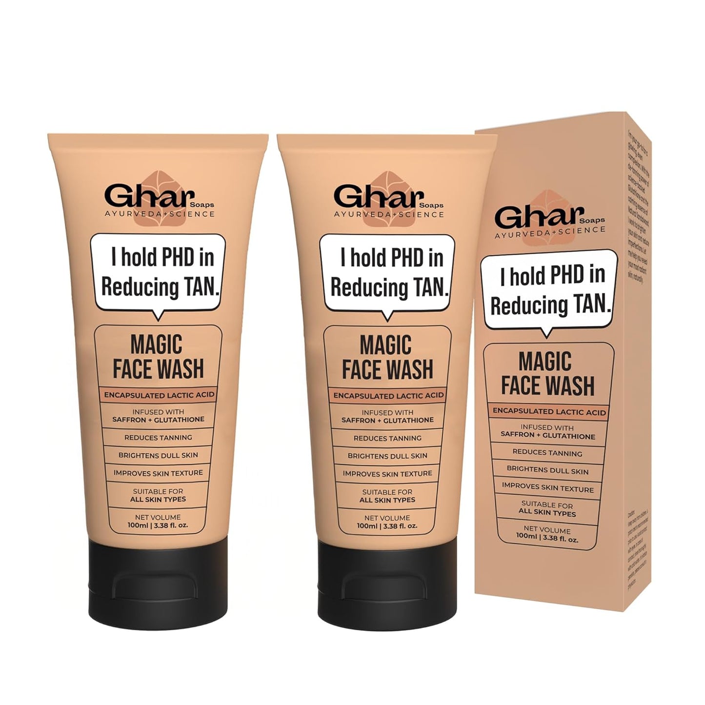 Ghar Soaps Magic De-Tan Face wash With Sandalwood,Saffron & Glutathione 100ml | Tan Removal, Brightening and Glowing Skin I For All Skin Type I For Men & Women