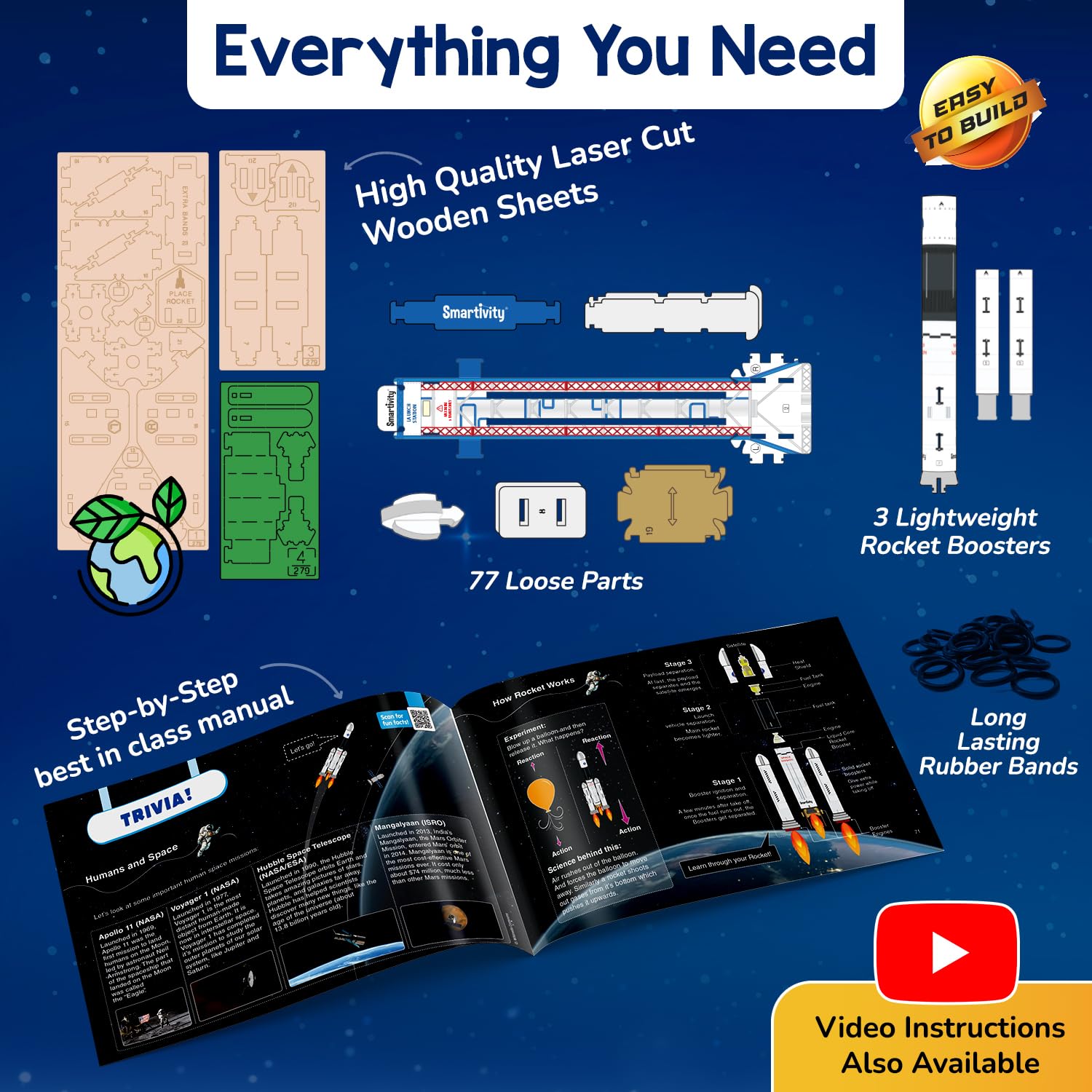 Smartivity DIY Rocket Launcher Kit for Kids 6, 7, 8, 9, 10, 11, 12 Years Old | Build Your Own Rocket and Launcher | Christmas/Birthday Gift for Smart Kids | DIY Science Toy for Boys & Girls 6-12 Years