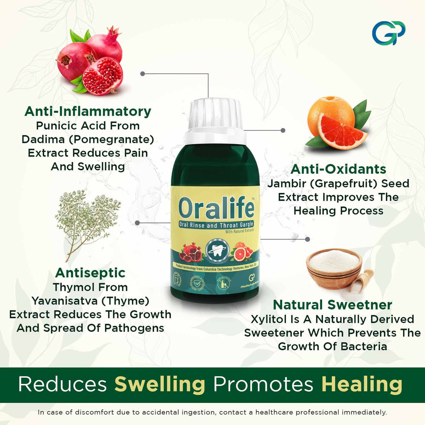 Oralife Oral Rinse | Natural Mouthwash | Antibacterial, Antioxidant & Anti-inflammatory | Throat Gargle with Pomegranate, Grapefruit Seed & Thyme Extract | Alcohol-free Mouth Rinse | Pack of 2 (250ml)