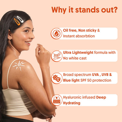 Aravi SPF 50 Oil-Free Sunscreen Lotion 200ml - Lightweight, No White Cast
