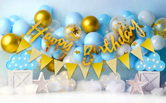 Party Propz Happy Birthday Decoration Kit For Boys- 44 Pcs,Happy Birthday Banner, Fringe Curtains, Balloons for Birthday, Foil Balloons, Baby Birthday Decoration Items Blue Combo 1