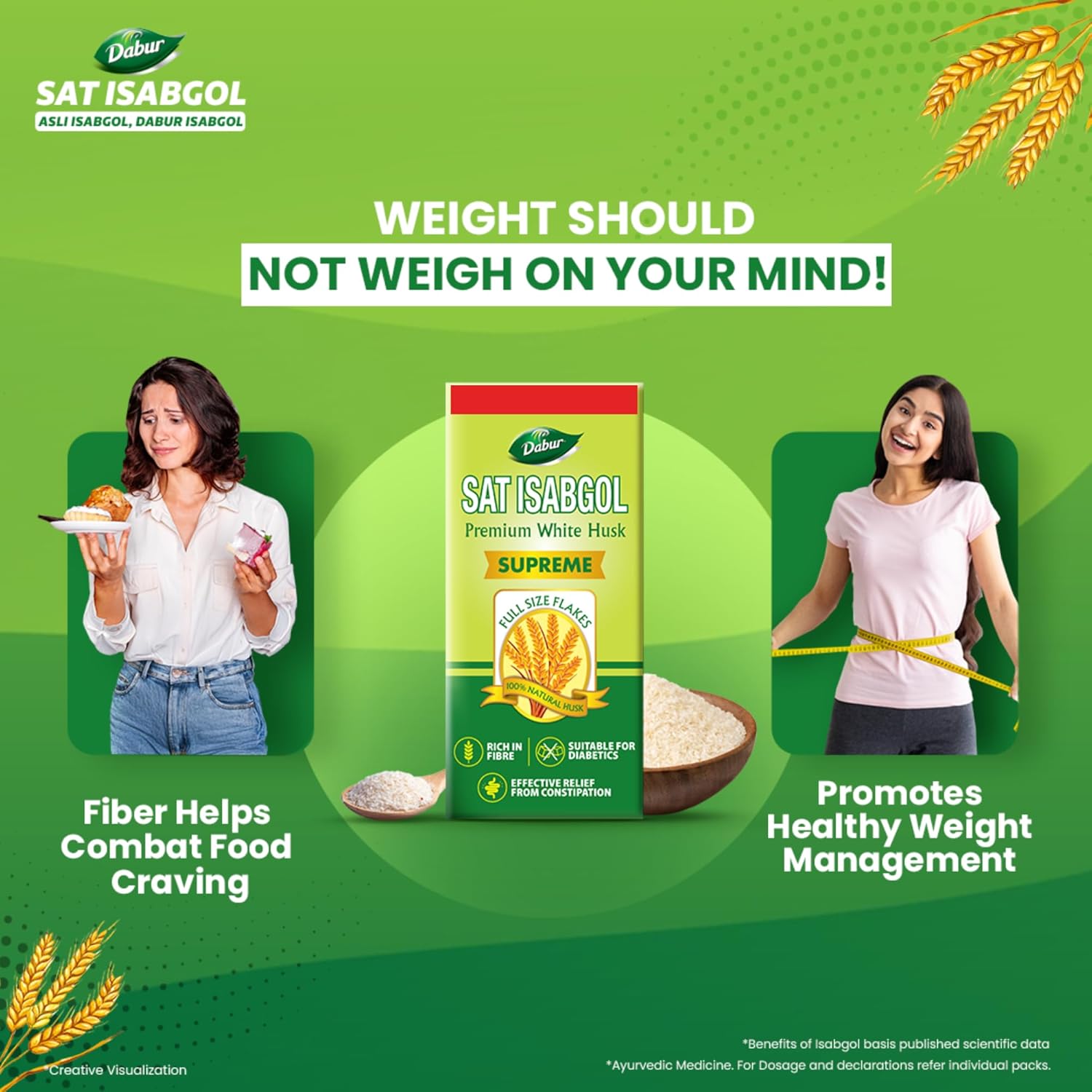 Dabur Sat Isabgol (Psyllium Husk) - 180g | Rich in Fiber | Provides Effective Relief from Constipation & Bloating | Promotes Bowel Health | Non-Habit Forming | 100% Ayurvedic, Powder