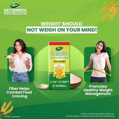 Dabur Sat Isabgol (Psyllium Husk) - 180g | Rich in Fiber | Provides Effective Relief from Constipation & Bloating | Promotes Bowel Health | Non-Habit Forming | 100% Ayurvedic, Powder