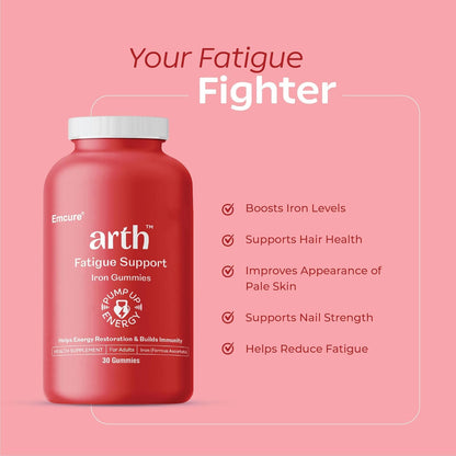 Arth Chelated Iron Gummies - High Absorption, Energy Boost, 30 Veg Gummies
