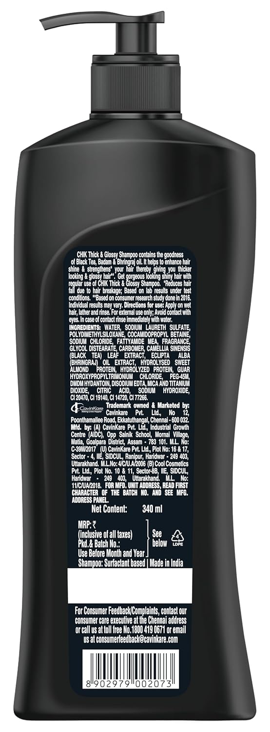 Chik Protein Therapy Shampoo |For 2X Stronger & Black Hair |With the Goodness Of Flax Seeds & Black Tea | 340ml