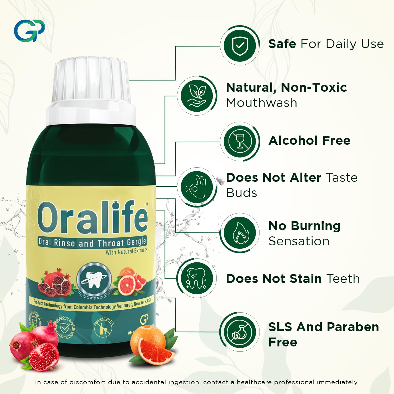 Oralife Oral Rinse | Natural Mouthwash | Antibacterial, Antioxidant & Anti-inflammatory | Throat Gargle with Pomegranate, Grapefruit Seed & Thyme Extract | Alcohol-free Mouth Rinse | Pack of 2 (250ml)
