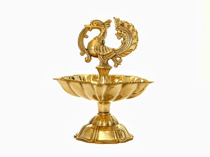 Peacock Diya | Peacock Design Brass Diya | Brass Diyas for Home | Kuthu Vilakku Decoration Items for Home Decor | 3.5 Inch | Diya for Diwali | Ideal for Gifting - 2 Pcs Set