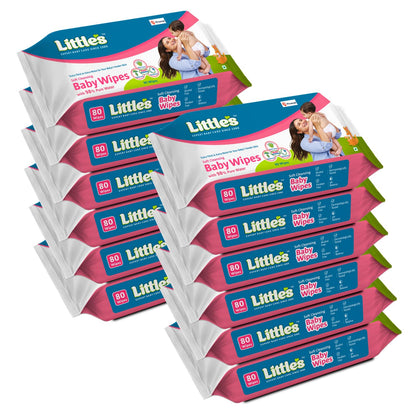 Little's Soft Cleansing Baby Wipes with Lid | 80 Wipes x Pack of 3 - 240 Wipes | Extra Thick & Moist Wet Wipes for Baby's | Prevents Rashes & Redness with Goodness of Aloe Vera, Vitamin E & Jojoba Oil