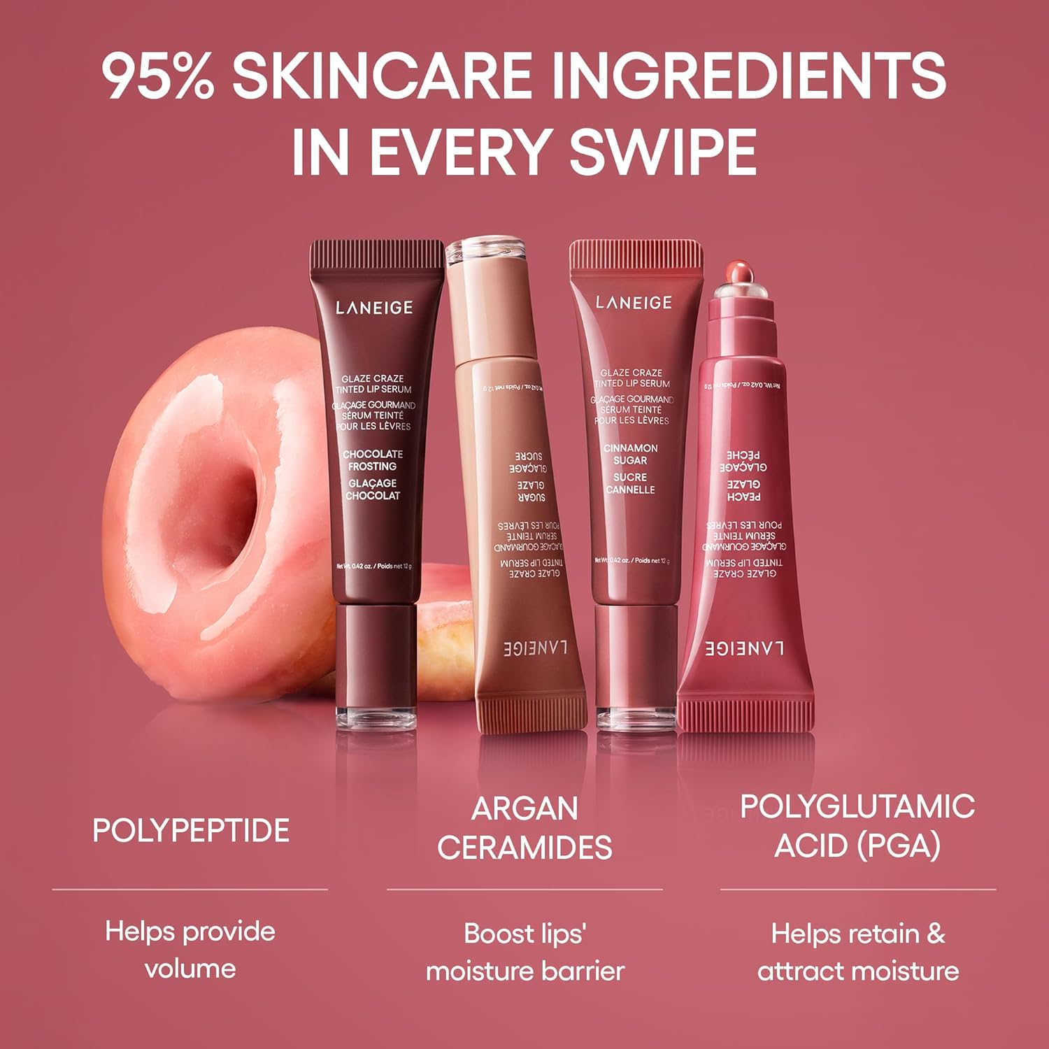 Laneige Glaze Craze Tinted Lip Serum | Plumping, Nourishing Hydration with Polypeptide and Ceramides | Lip Balm for Dry & Chapped Lips |Ultra Glamorous Shiny Lips