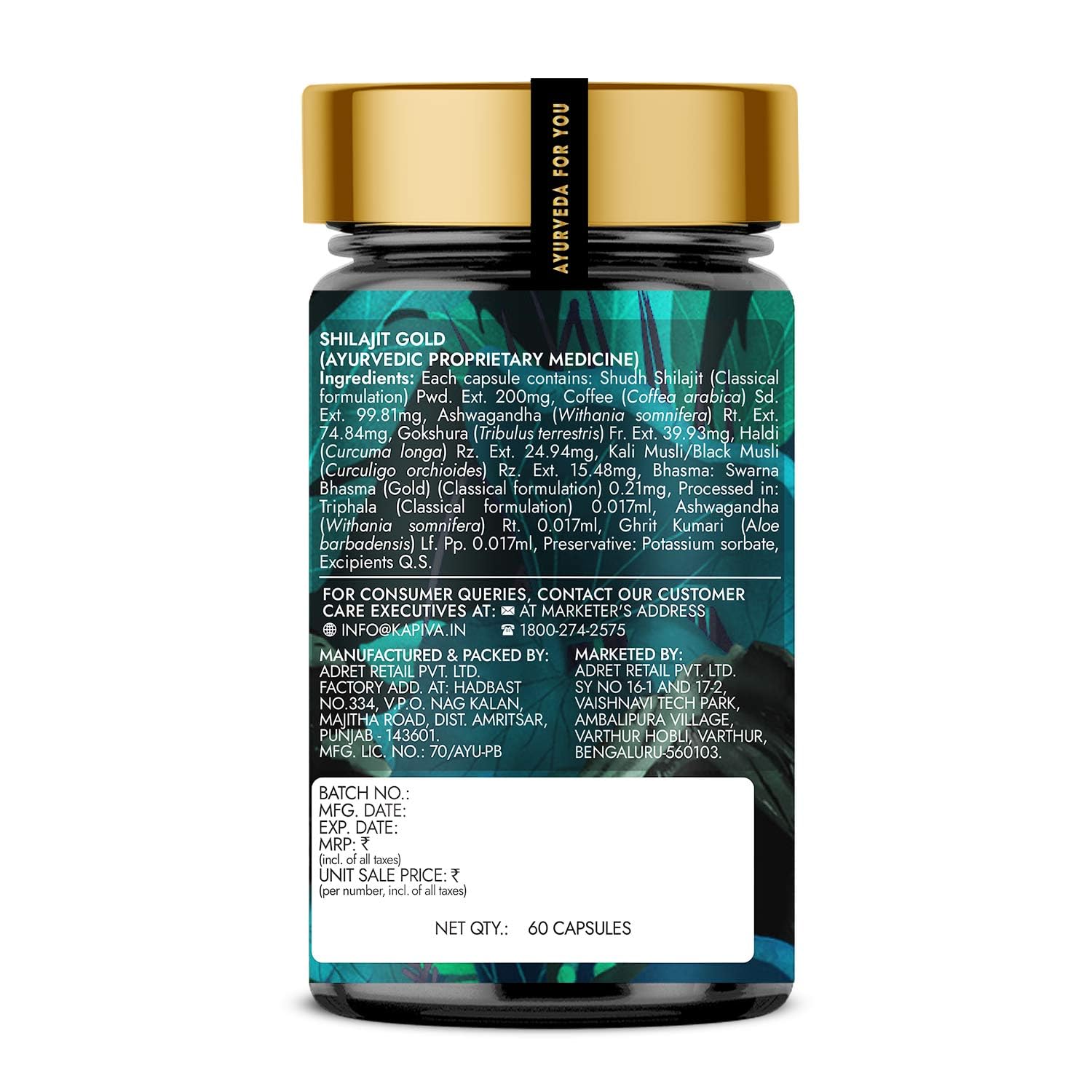Kapiva Shilajit Gold Capsules 60ct | Boosts Stamina & Energy | Ayurvedic Formula