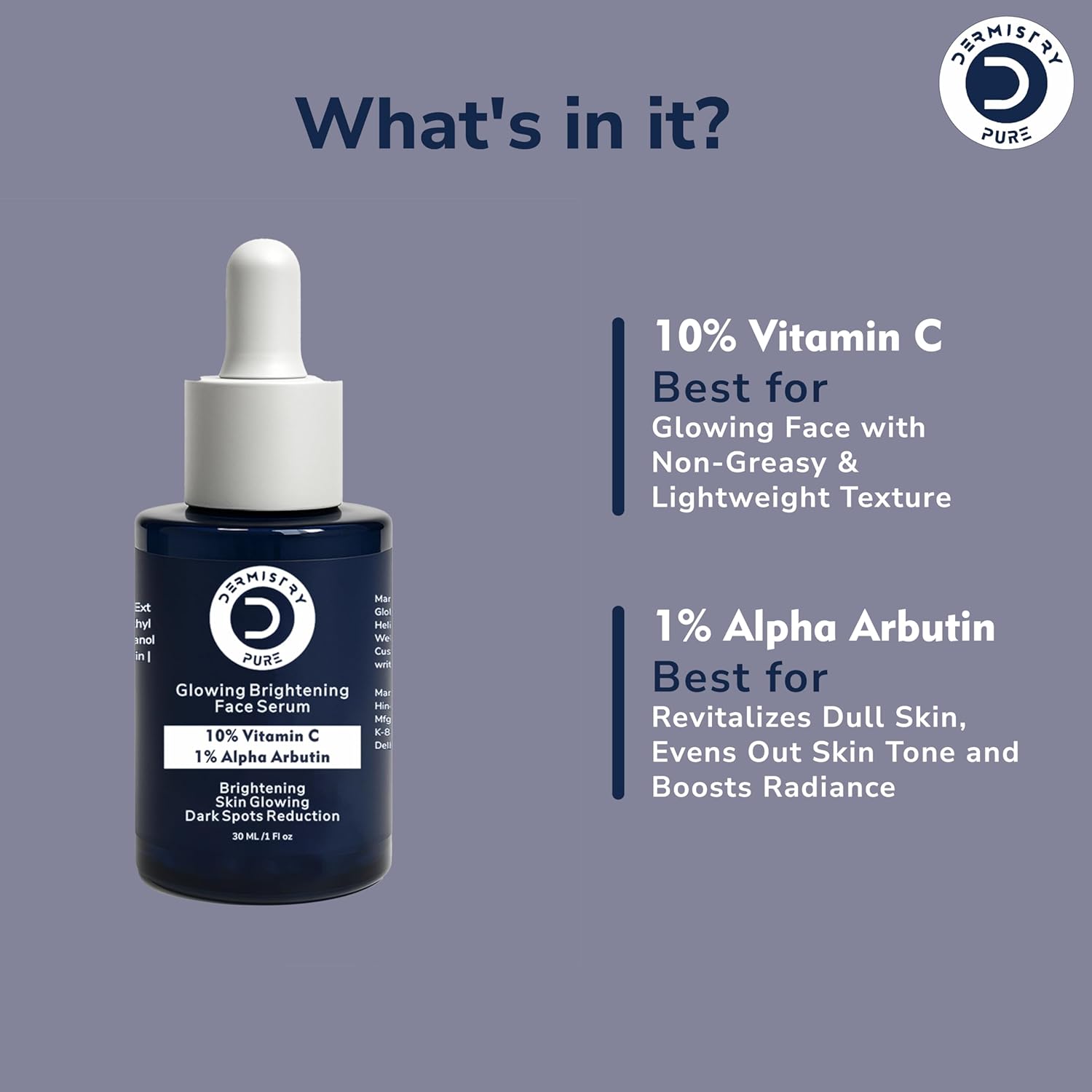 Vitamin C & Alpha Arbutin Face Serum for Dark Spots & Uneven Skin, 30ml