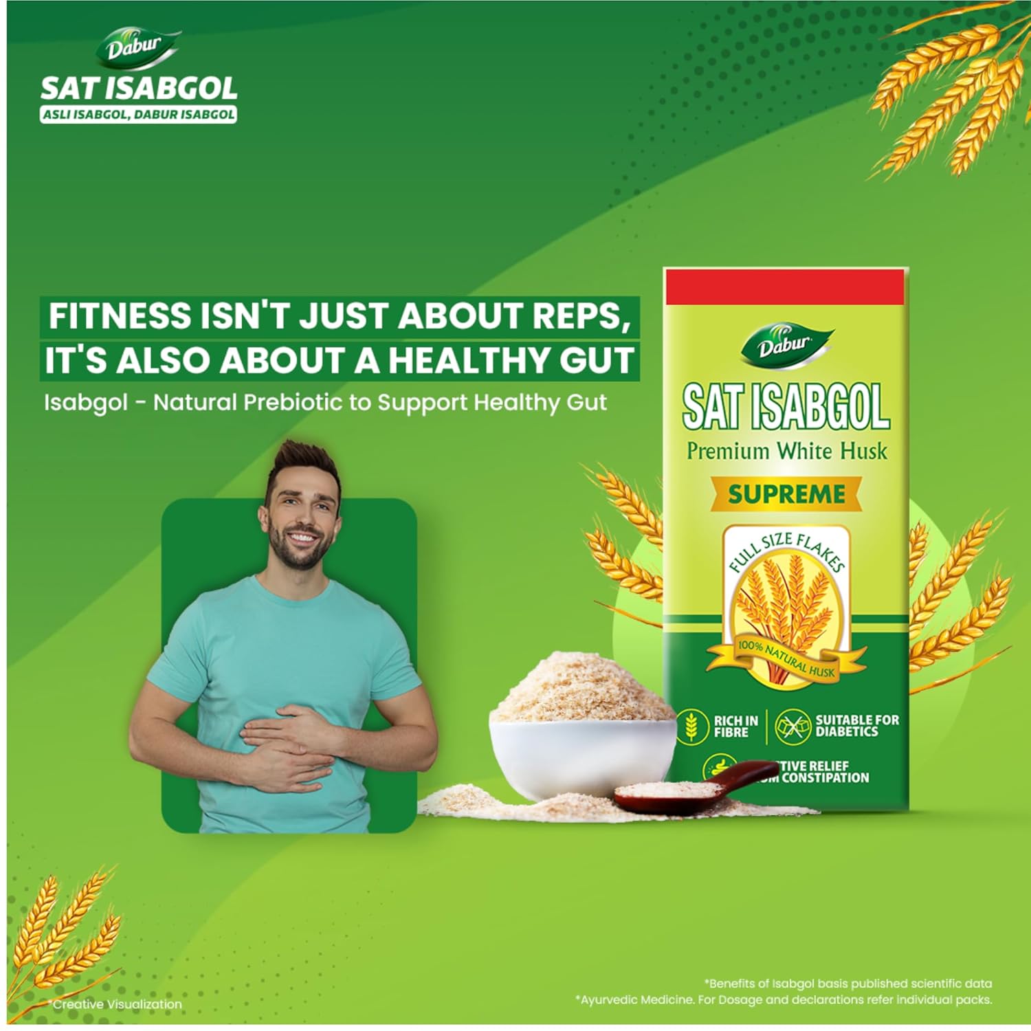 Dabur Sat Isabgol (Psyllium Husk) - 180g | Rich in Fiber | Provides Effective Relief from Constipation & Bloating | Promotes Bowel Health | Non-Habit Forming | 100% Ayurvedic, Powder