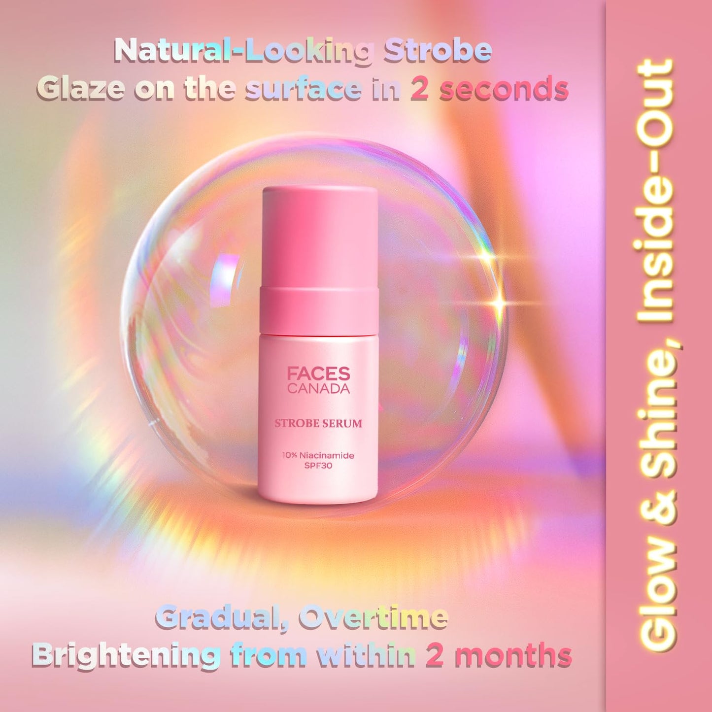 FACES CANADA Strobe Serum - 27ml | Brigtening Serum + Strobe Cream + SPF 30 Sunscreen | 10% Niacinamide | Removes Dark Spots & Hyperpigmentation | GlowLift Complex | Instant Glow