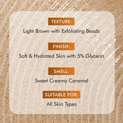 mCaffeine 7% Exfoliating Body Wash with 1% Salicylic 2% Lactic Acid | Reduces Body Acne, Strawberry Skin, Ingrown Hair & Smoothes | Sweet Caramel Shower Gel for Women & Men- All Skin Types (300ml)