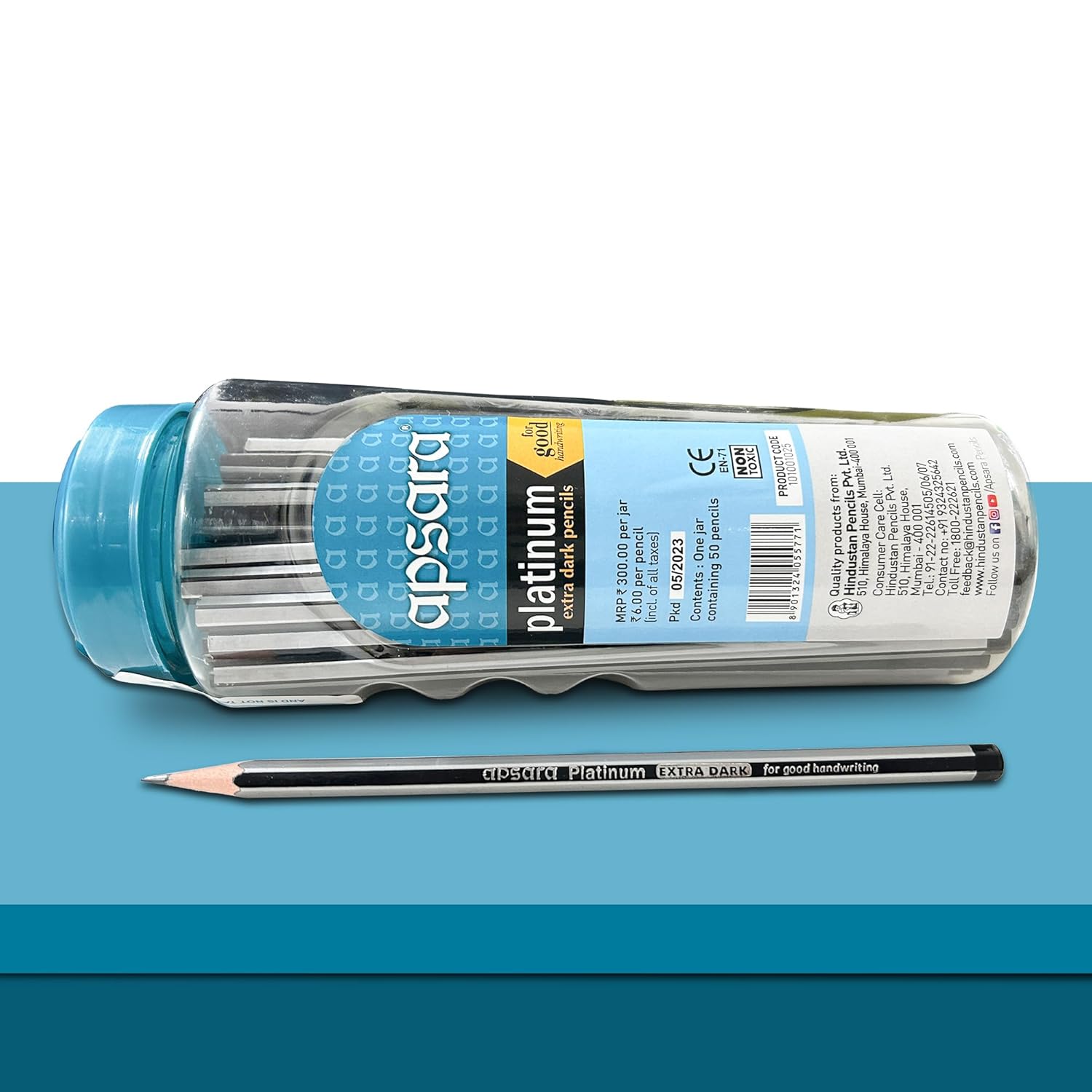 Apsara Platinum Pencil Jar, Smooth Writing & Non-slip Grip, Quality Wood, Easy Sharpening, Convenient for Students, Professionals (Pack of 50)
