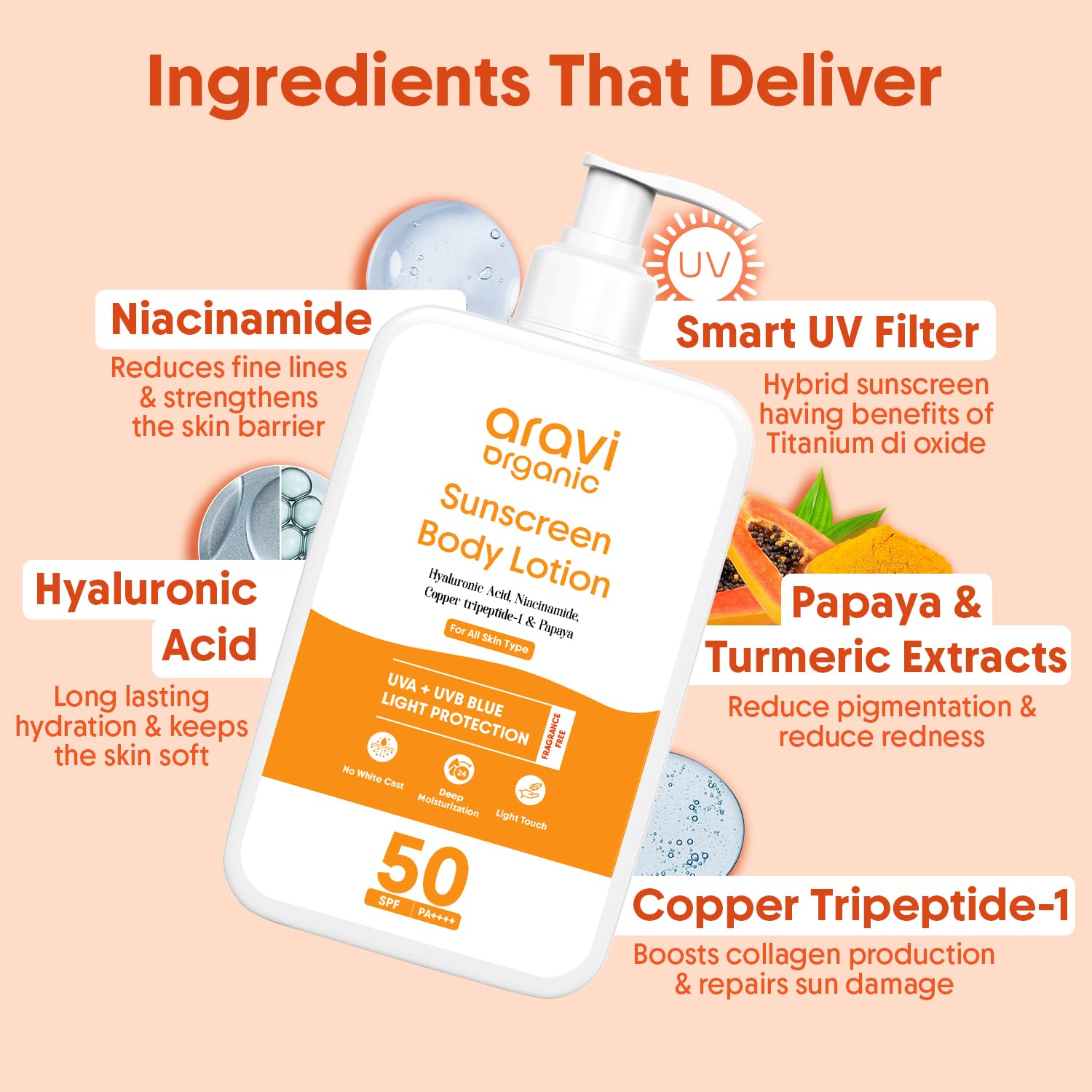 Aravi SPF 50 Oil-Free Sunscreen Lotion 200ml - Lightweight, No White Cast