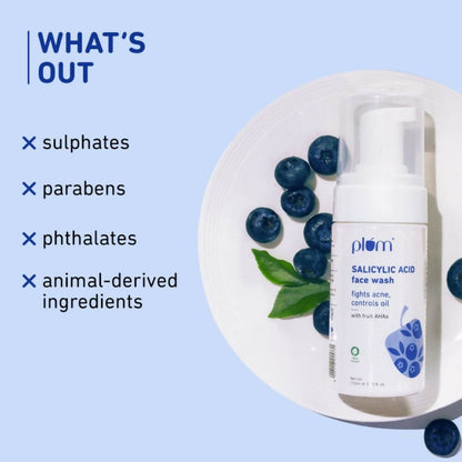 Plum Salicylic Acid Foaming Face Wash - Fights Active Acne & Oil For Smooth Skin