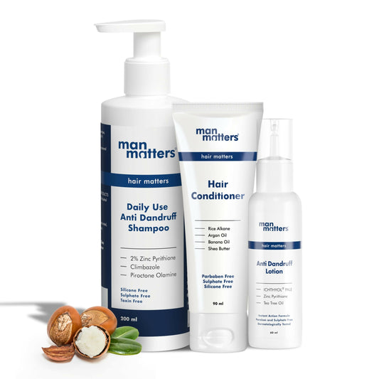 Man Matters Daily Use Anti-Dandruff Kit - Dandruff Removal Lotion, Daily Use Anti-Dandruff Shampoo & Conditioner