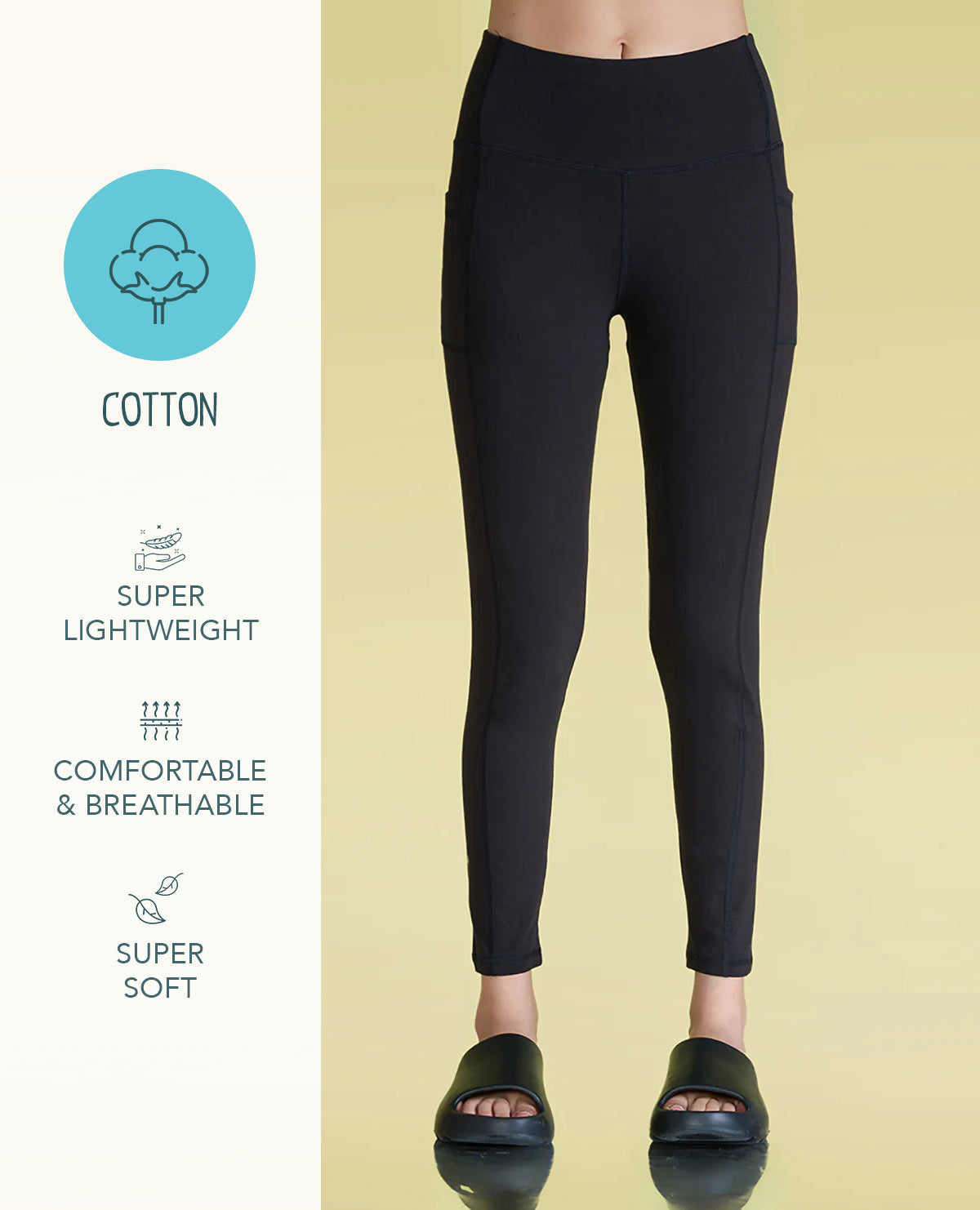 High-Waist Everyday Cotton Blend Leggings with Pockets