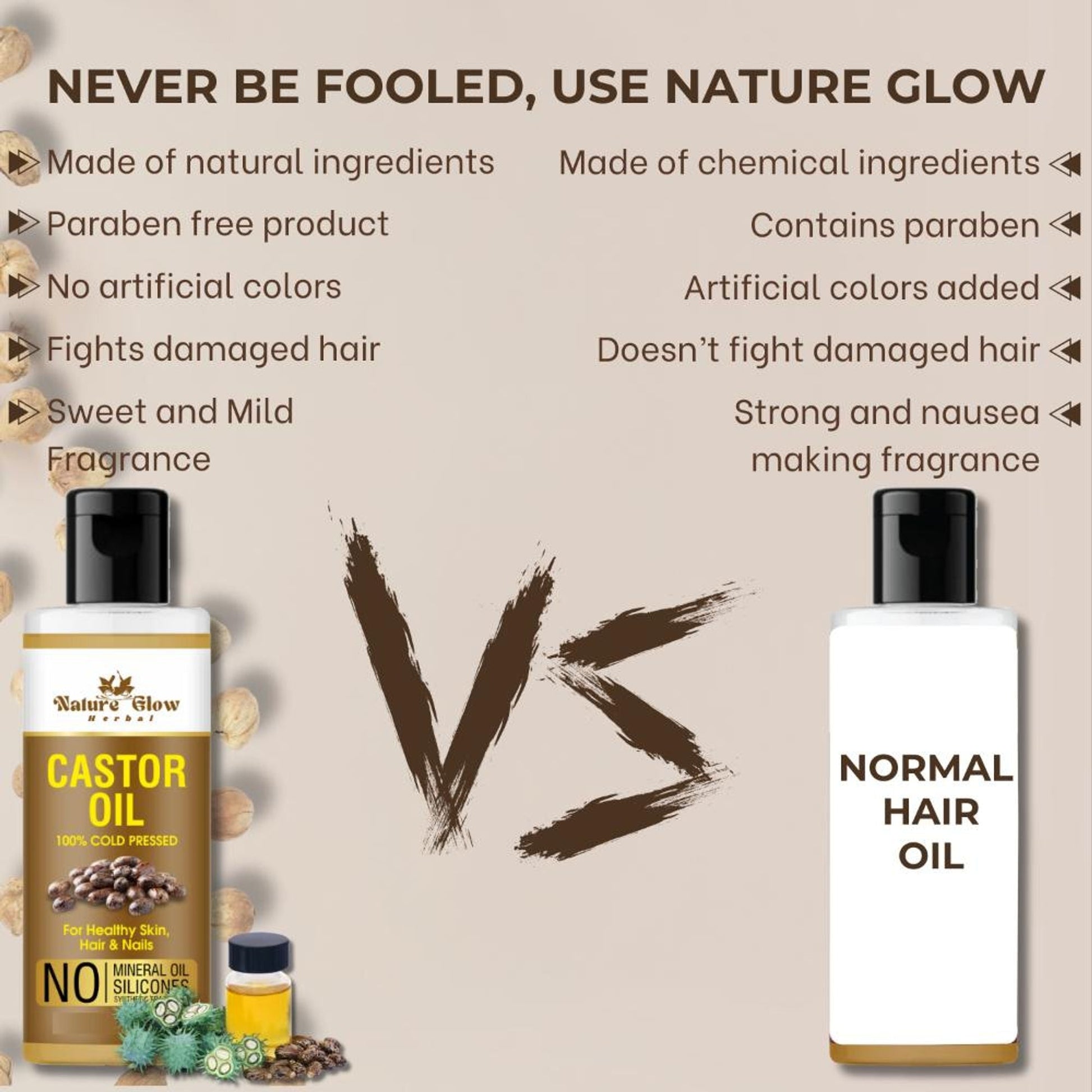 Nature Glow Herbal Cold Pressed 100% Pure Castor Arandi Oil