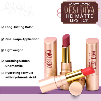 Matt Look Desi Diva HD Matte Lipstick - Playful Pink-21