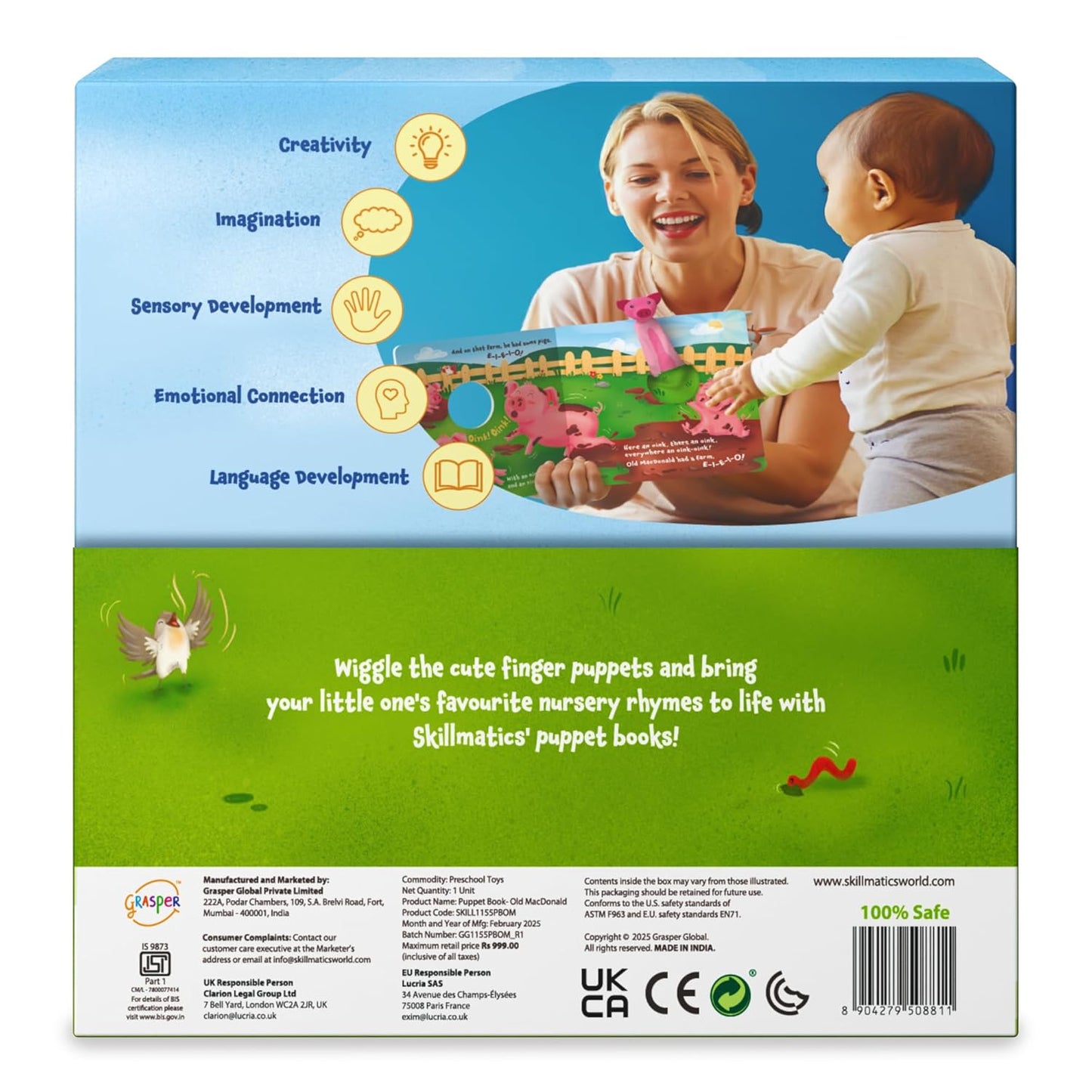 Skillmatics Cloth Puppet Book - Old Macdonald Had a Farm, Interactive Finger Puppets for Infants & Toddlers, Early Learning & Sensory Toys, Nursery Rhyme, Gifts for Babies Ages 6 Months to 2 Years