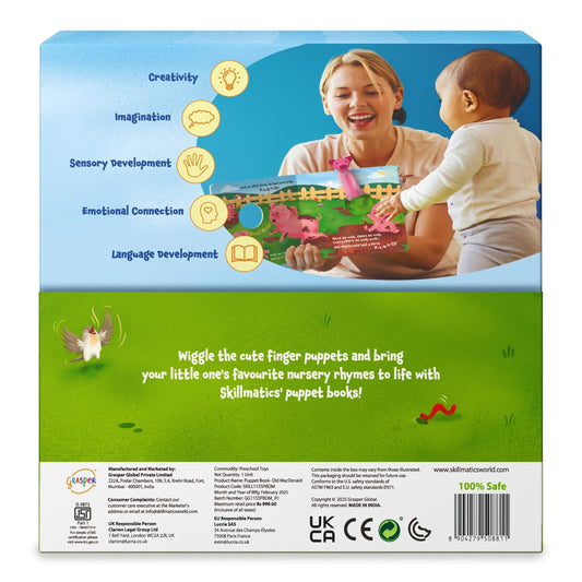 Skillmatics Cloth Puppet Book - Old Macdonald Had a Farm, Interactive Finger Puppets for Infants & Toddlers, Early Learning & Sensory Toys, Nursery Rhyme, Gifts for Babies Ages 6 Months to 2 Years