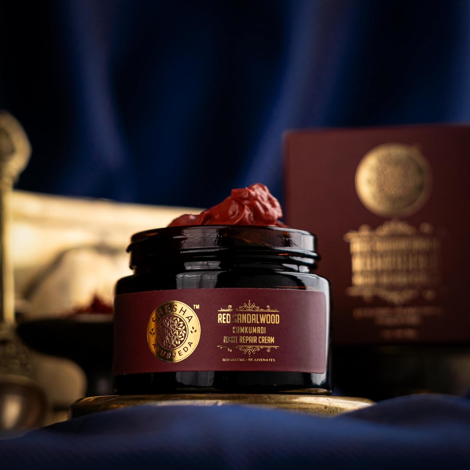 Shesha Ayurveda Red Sandalwood Skin Brightening & Night Repair Cream For Men & Women – For Natural, Anti-Aging, Hydrating, And Radiant Skin, Natural, Ayurvedic